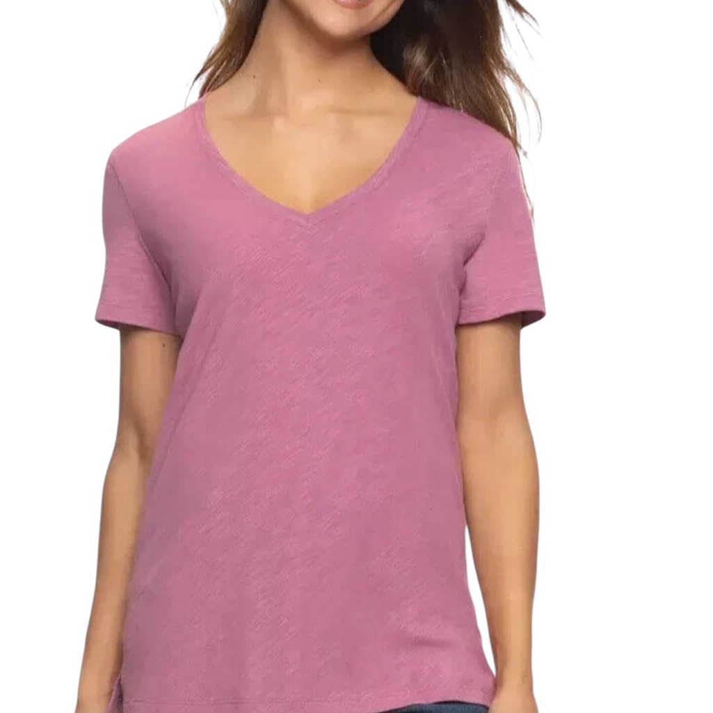 Felina Slub Jersey V Neck Short Sleeve Tee Mellow Mauve Cotton Modal Medium